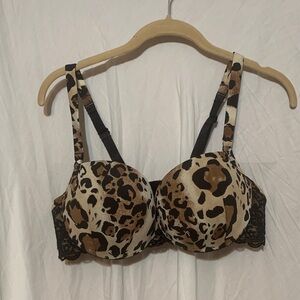 Cacique Leopard Print Balconette Bra with Black Lace size 40C EUC